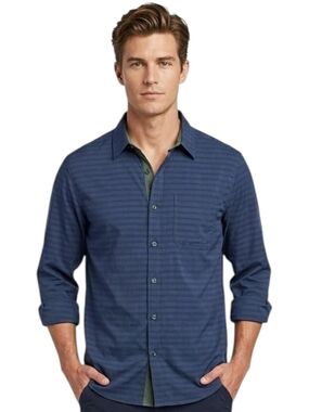 Pacific Outfitters Navy Blue Textured Performance Hiking Shirt - Size Medium